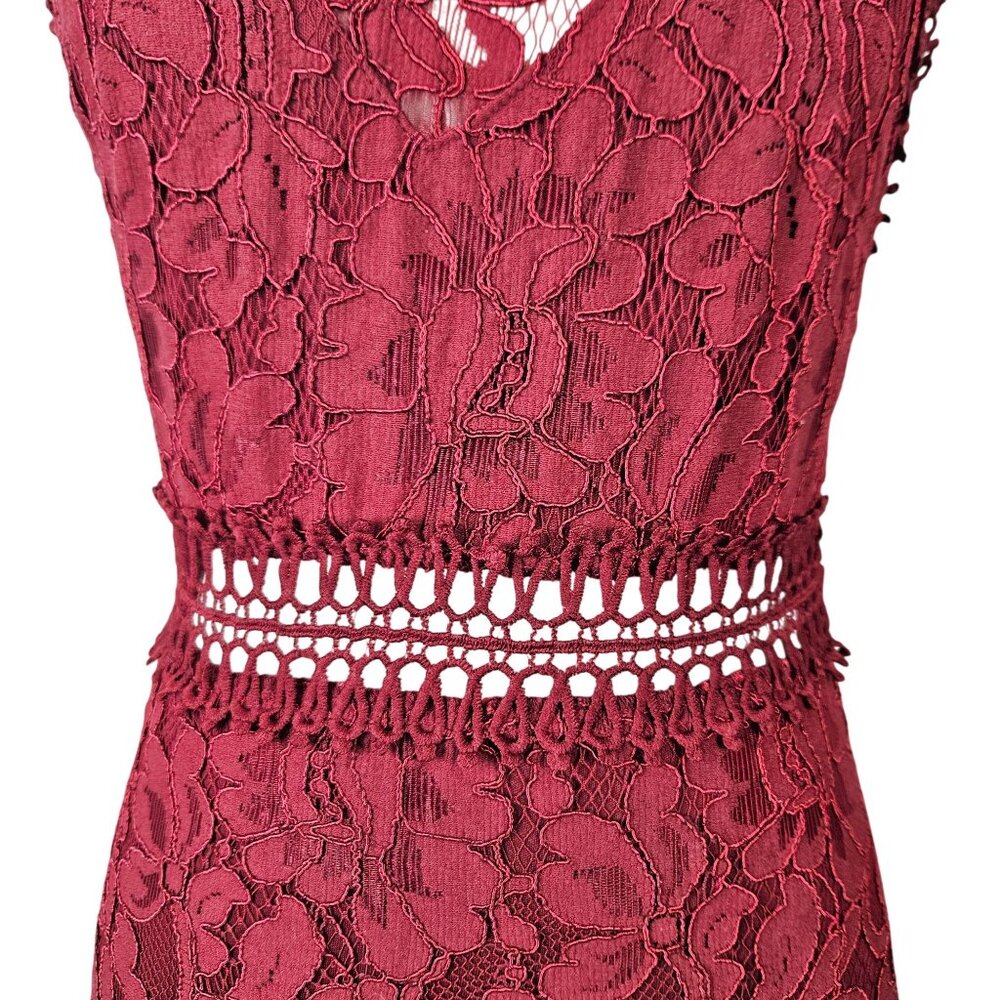 Main Strip Womens Dress Medium Lace Floral Burgundy Sleeveless Wedding Party - Picture 6 of 10